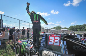 CJ celebrates his Pro2 win on Saturday at ERX.