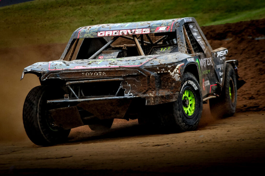 CJ Greaves driving the number 1 Monster Energy Toyota Toyo Tire Pro 4